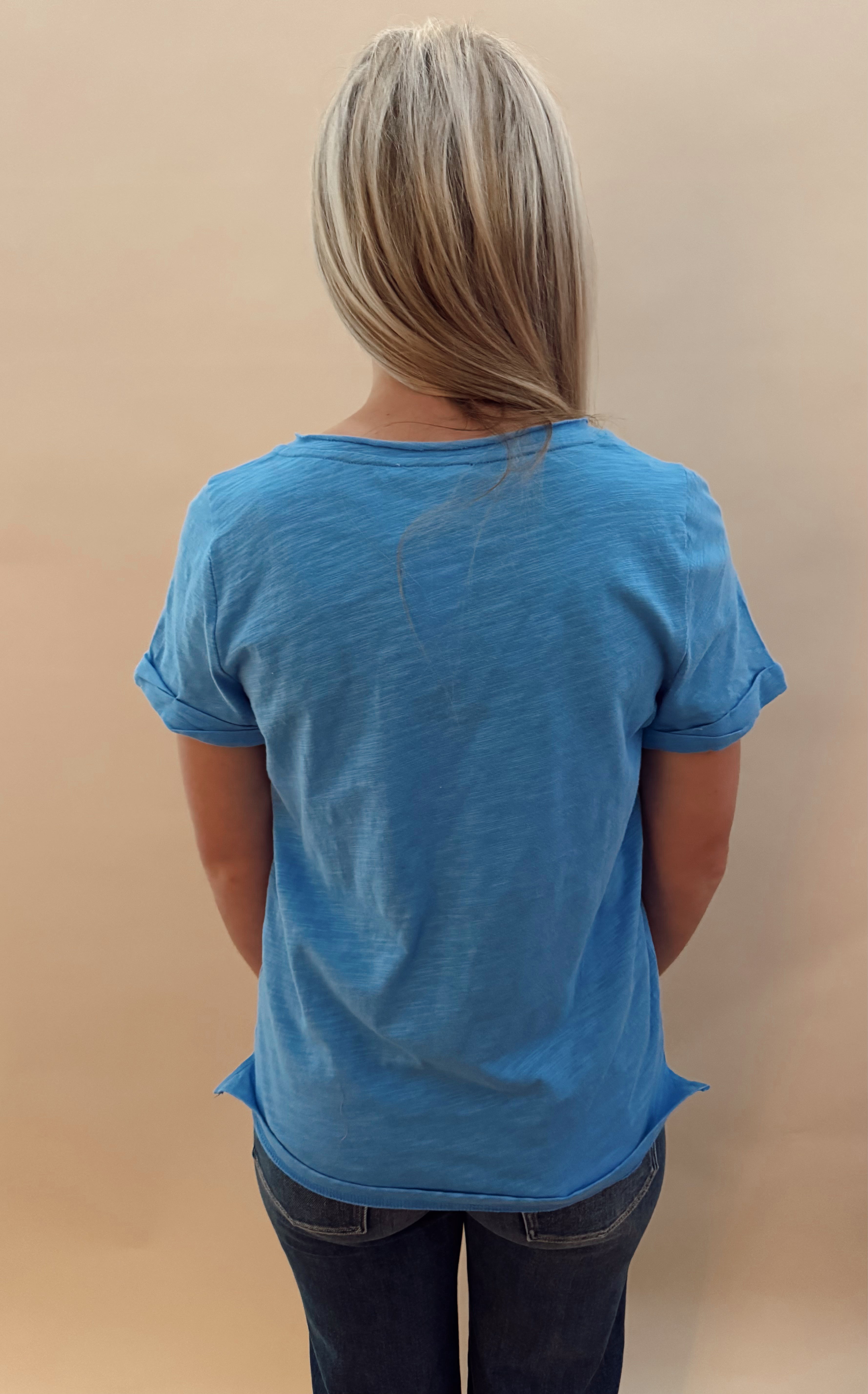Blue v-neck tee shirt