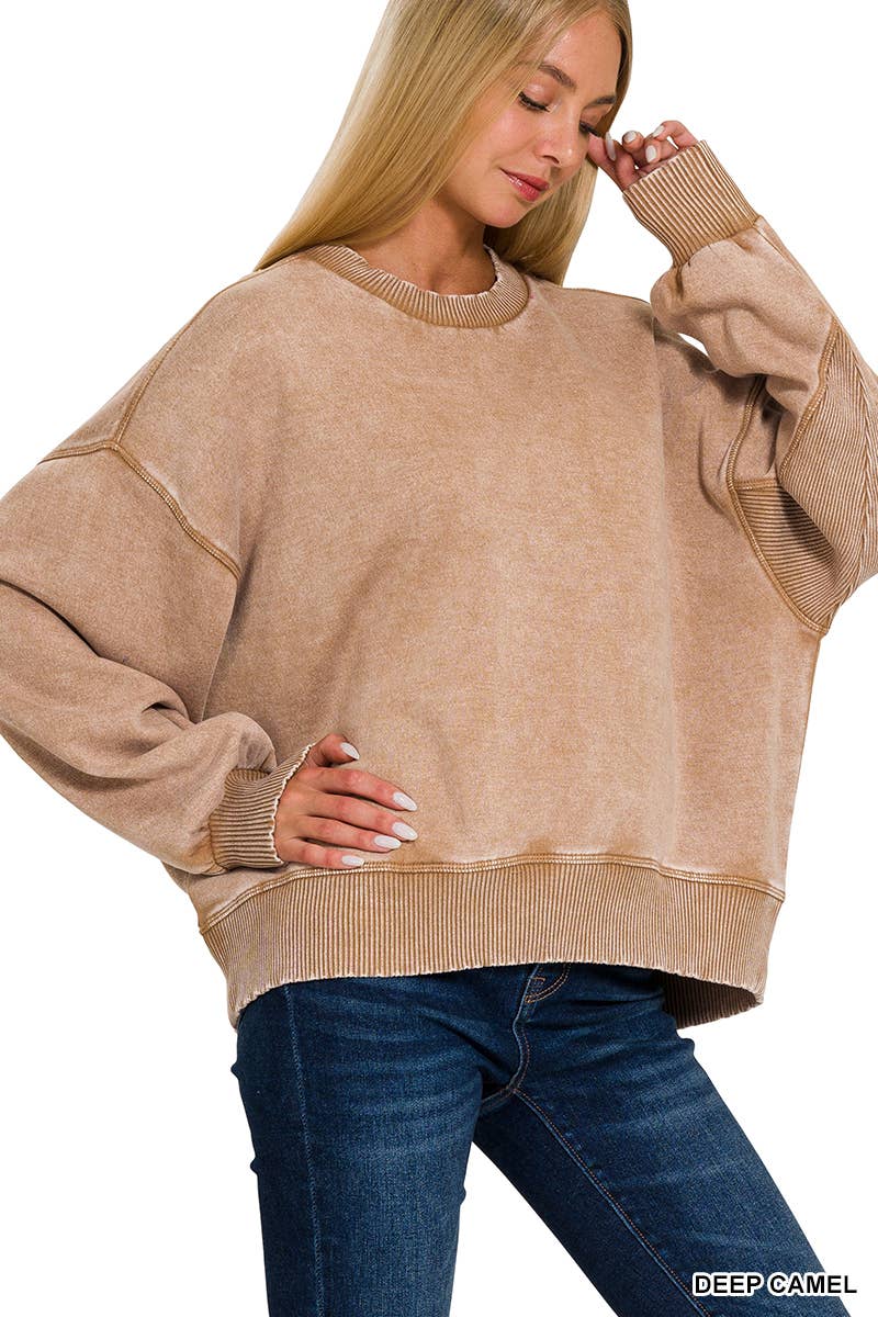 Acid Wash Fleece Oversized Pullover