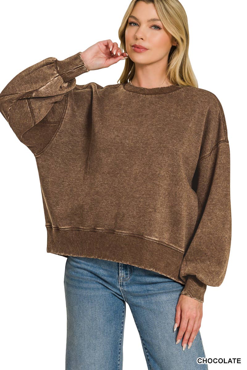 Acid Wash Fleece Oversized Pullover