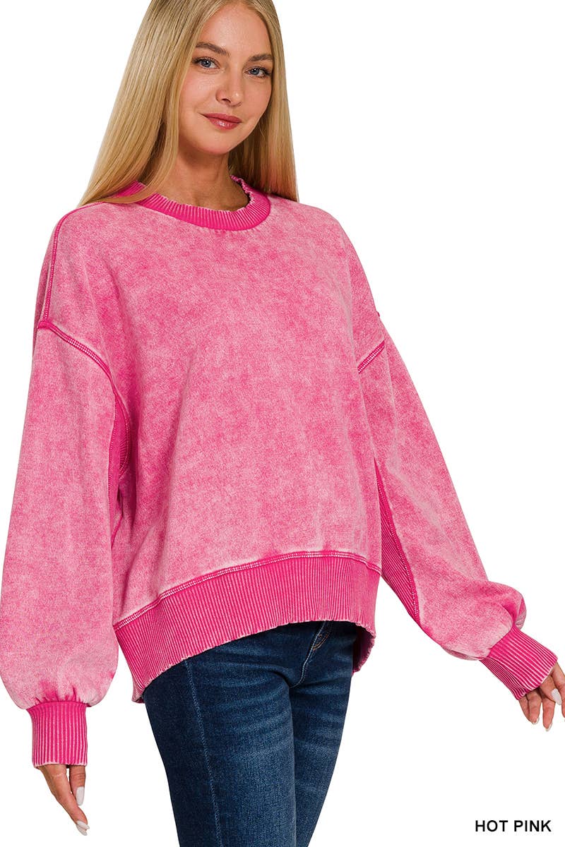 Acid Wash Fleece Oversized Pullover