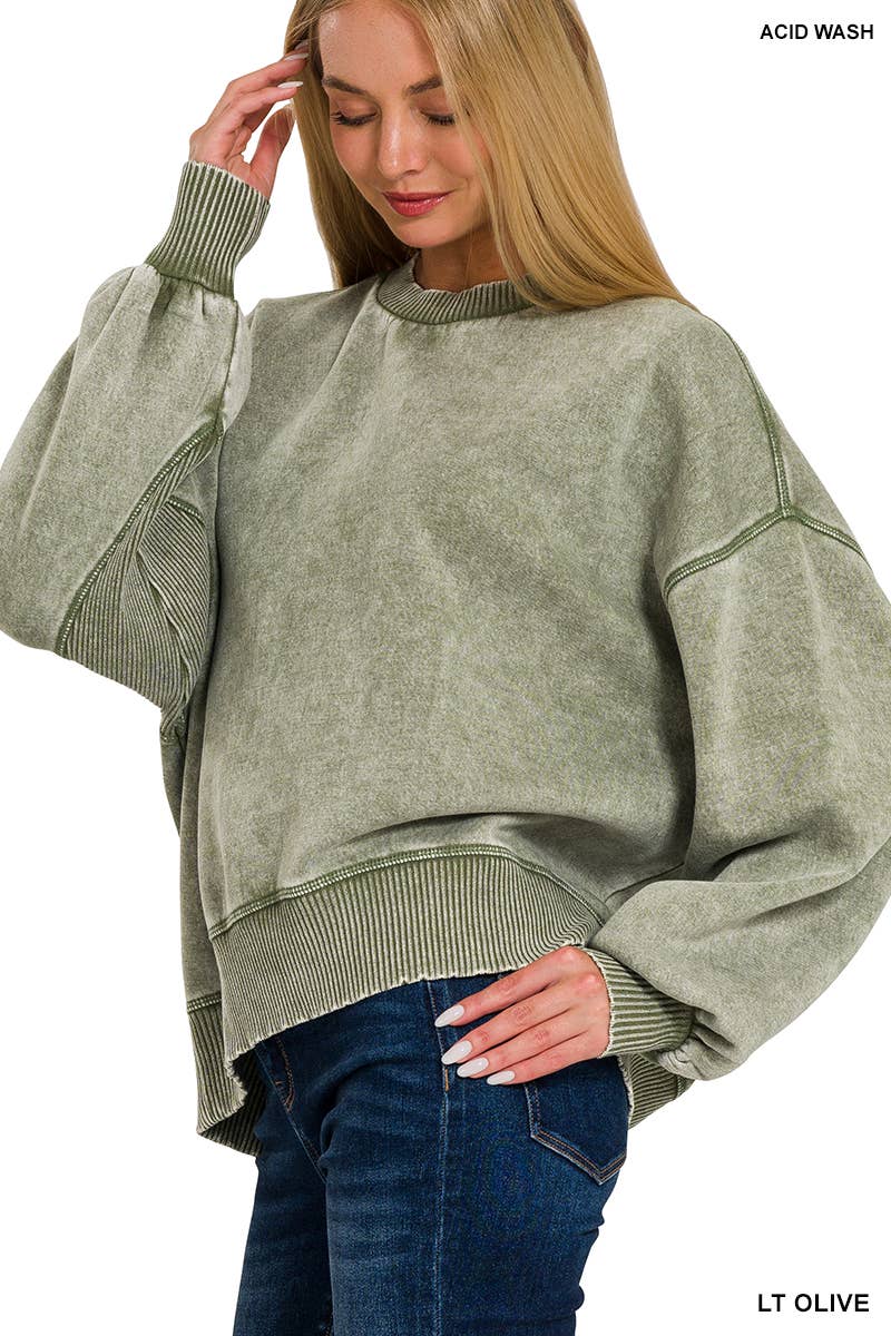 Acid Wash Fleece Oversized Pullover